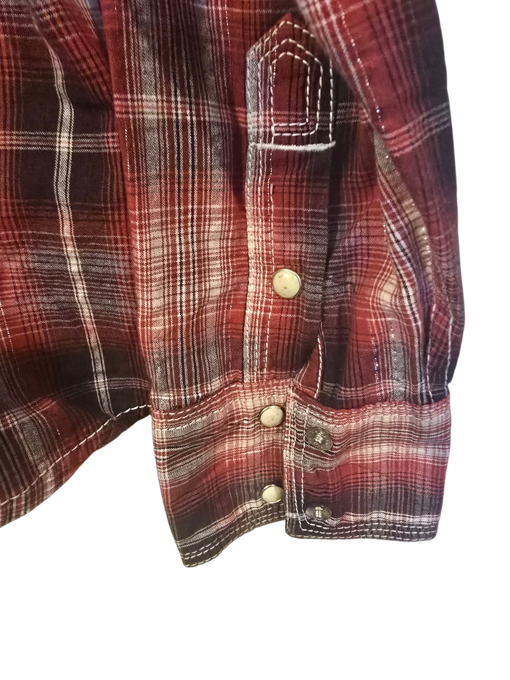 Vintage Panhandle Slim Red Brown Metallic Stripe Plaid Western Shirt Sz XL - Picture 5 of 5